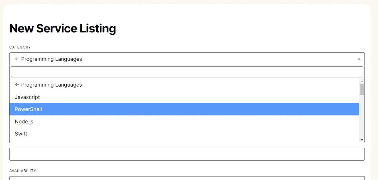 a screenshot of category selection on consultium