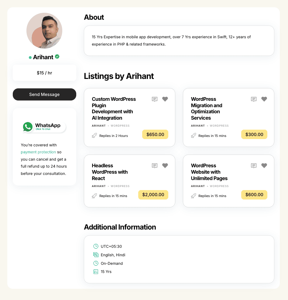 Expert Profile page
